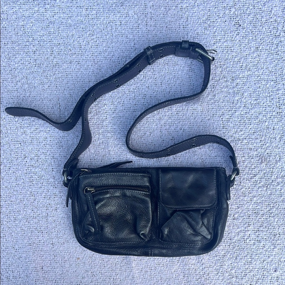 FREE PEOPLE Black Leather MOTO crossbody Bag